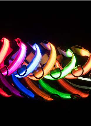 LED Adjustable Dog Collar Blinking Flashing Light Up Glow Pets Safety Puce Gaia