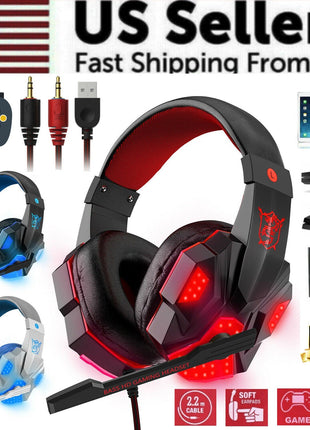3.5mm Gaming Headset Mic LED Headphones Stereo Bass Surround For PC Puce Gaia