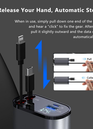 Retractable Car Charger 4 in 1 Fast Car Phone Charger 120W With USB Puce Gaia