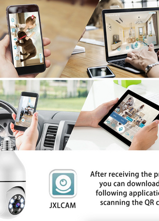 360° 1080P IP E27 Light Bulb Camera Wi-Fi IR Night Smart Home Wireless Puce Gaia