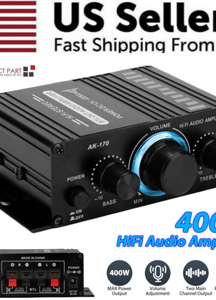 400W 12V 2 Channel Powerful Stereo Audio Power Amplifier HiFi Bass Amp Puce Gaia