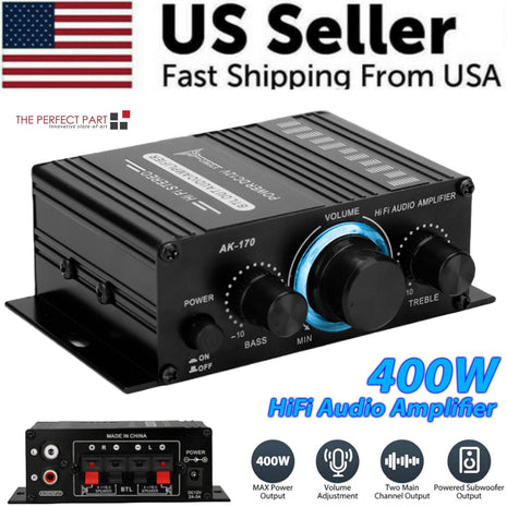 400W 12V 2 Channel Powerful Stereo Audio Power Amplifier HiFi Bass Amp Puce Gaia