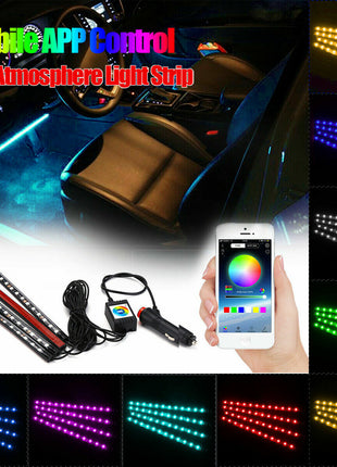 4X 48LED RGB Car Interior Atmosphere Light Strip Bar Bluetooth APP Puce Gaia