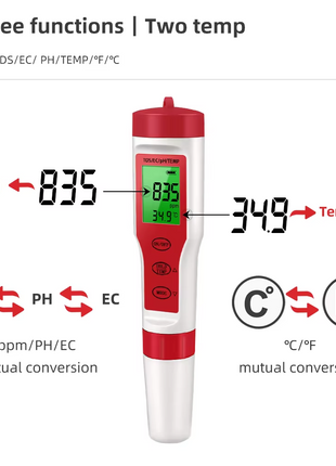 4 in 1 Digital PH EC Meter LCD Tester Pocket Hydroponics Aquarium Puce Gaia