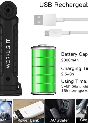Rechargeable LED COB Work Light Mechanic Flashlight Lamp Magnetic Base Puce Gaia