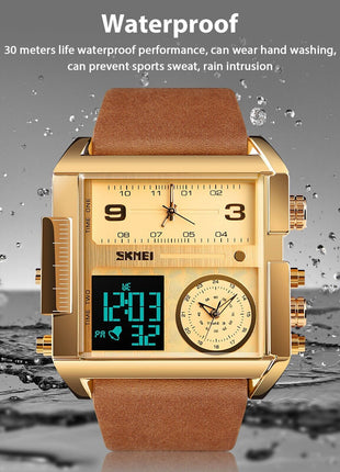 SKMEI Men Watch Large Dial Digital Quartz Sport Stopwatch Leather Puce Gaia