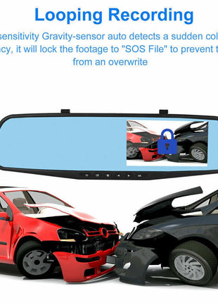 1080P HD Rearview Mirror Car DVR Dual Dash Cam Camera Front Rear Video Puce Gaia