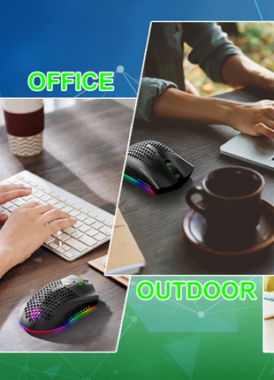 Wireless Mouse Gaming Rechargeable Optical Mouse Cordless 7 Color LED Puce Gaia