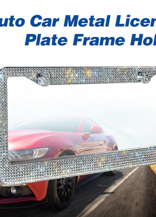 2PCS Bling License Plate Frame Glitter Crystal Sparkling Rhinestone Puce Gaia