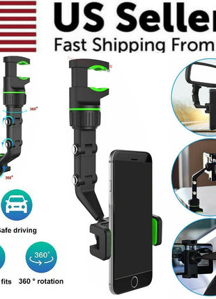 360° Car Rearview Mirror Rotation Adjustable Phone Holder Mount Puce Gaia
