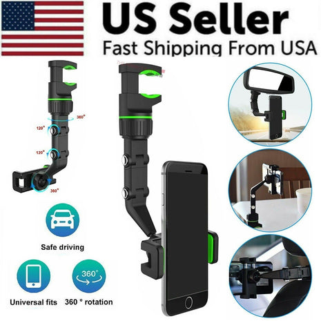 360° Car Rearview Mirror Rotation Adjustable Phone Holder Mount Puce Gaia