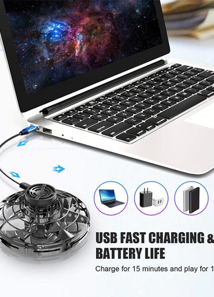 Flying Fidget Spinner Drone Ball UFO Stress Focus Hand Fun Toy LED Puce Gaia