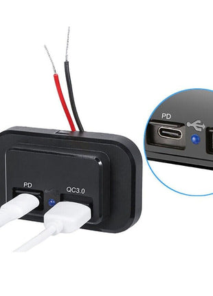 12-24V 4.8A Dual USB PD QC3.0 Car Boat RV Fast Charger Socket LED Puce Gaia