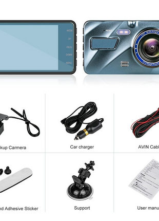 Touch Screen Dash Cam 4" 1080P Dual Lens Car DVR Recorder Front And Puce Gaia