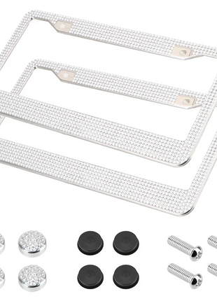 2PCS Bling License Plate Frame Glitter Crystal Sparkling Rhinestone Puce Gaia