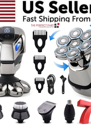 7D Cordless Shaver Hair Trimmer Men’s 5-In-1 Electric Head Shaver Puce Gaia