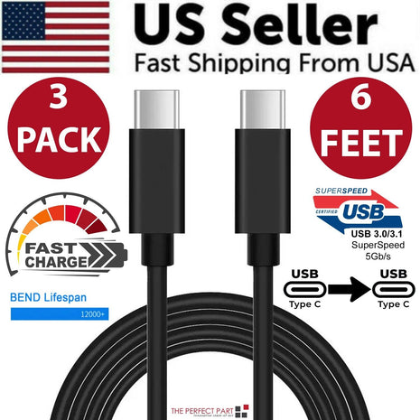 3 Pack 6FT USB-C to USB-C Cable Fast Charge Type C Charging Cord Rapid Puce Gaia