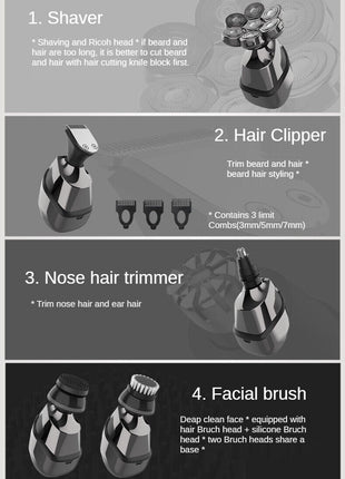 7D Cordless Shaver Hair Trimmer Men’s 5-In-1 Electric Head Shaver Puce Gaia