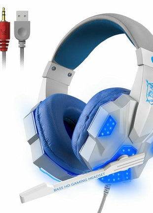 3.5mm Gaming Headset Mic LED Headphones Stereo Bass Surround For PC Puce Gaia