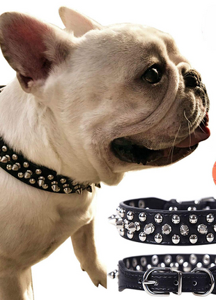 Spiked Studded Leather Dog Collar Rivets Pet Small Large Cat Pit Bull Puce Gaia