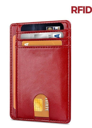 Mens Leather Slim Wallet Credit Card Holder RFID Blocking Pocket ID Puce Gaia