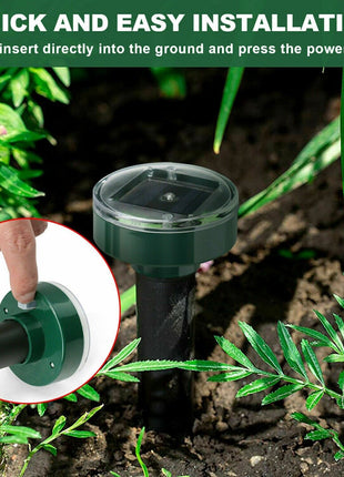 Solar Power Animal Repeller Ultrasonic Mole Pest Cat Mice Rodent Puce Gaia
