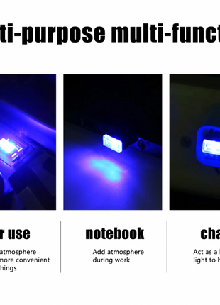 3x Mini Blue LED USB Car Interior Light Neon Atmosphere Ambient Lamp Puce Gaia