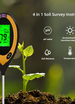 4 In 1 LCD Digital Soil Tester PH Water Moisture Temperature Sunlight Puce Gaia