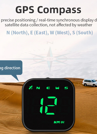 Digital Car HUD GPS Speedometer Head Up Display MPH KMH Compass Puce Gaia