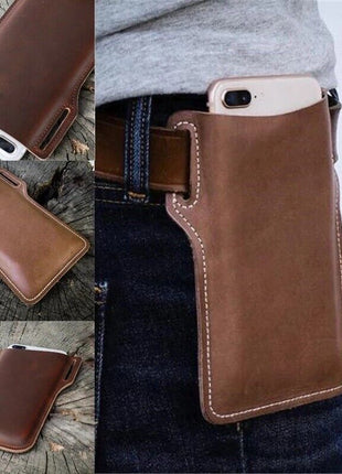 Men Cell Phone Belt Pack Bag Loop Waist Holster Pouch Case Leather Puce Gaia