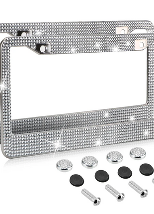 2PCS Bling License Plate Frame Glitter Crystal Sparkling Rhinestone Puce Gaia