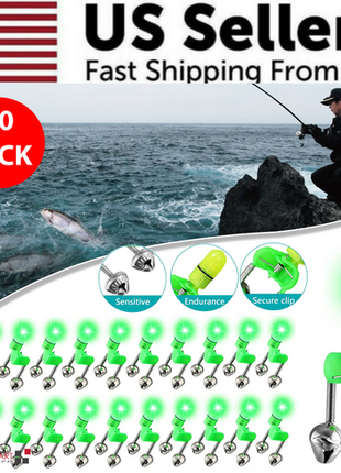 10/40 PC LED Night Fishing Bite Bait Alarm 2 Bells Light Rod Tip Clip Puce Gaia