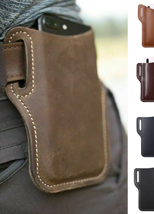 Men Cell Phone Belt Pack Bag Loop Waist Holster Pouch Case Leather Puce Gaia