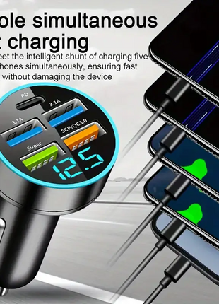 5 USB Port Super Fast Car Charger Adapter For iPhone Samsung Android Puce Gaia