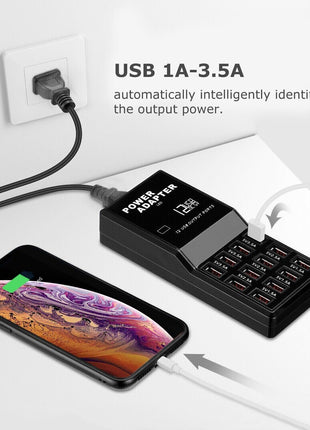 Multi 12 Port USB Charging Station Hub Desktop Wall Cell Phone Charger Puce Gaia