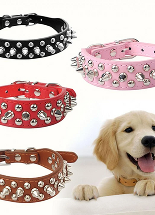 Spiked Studded Leather Dog Collar Rivets Pet Small Large Cat Pit Bull Puce Gaia