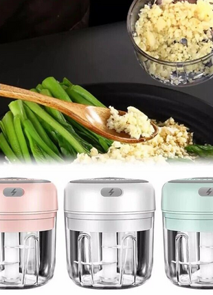 Electric 300ML Garlic Press Chopper Chili Onion Fruits Meat Mincer Puce Gaia