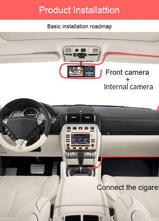 Car Dual Lens Dash Cam HD 1080P Front/Rear/Inside Video Recorder Puce Gaia