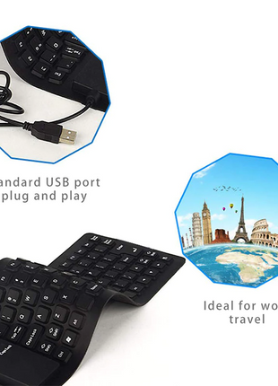 Waterproof Silicone Keyboard Foldable Flexible USB Dustproof DirtProof Puce Gaia