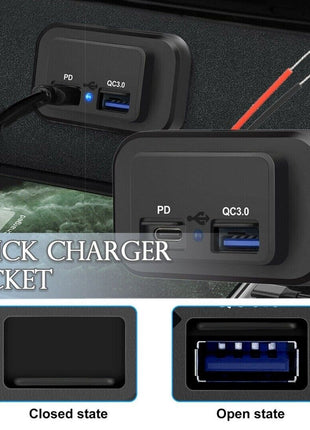 12-24V 4.8A Dual USB PD QC3.0 Car Boat RV Fast Charger Socket LED Puce Gaia