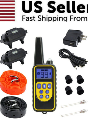 2600 FT Remote Dog Shock Training 2 Collar Set Rechargeable Waterproof Puce Gaia