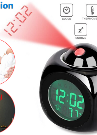 LED Projection Alarm Clock Digital LCD Display Voice Talking Weather Puce Gaia