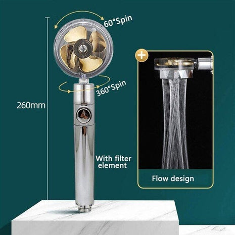 High Pressure Shower Head Adjustable 360° Rotation Turbine Water Puce Gaia