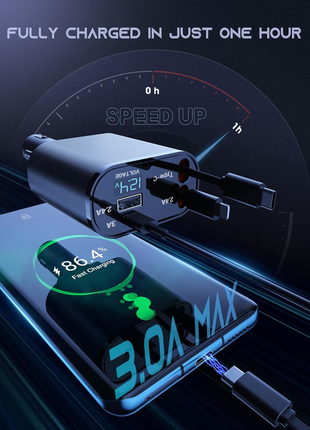 Retractable Car Charger 4 in 1 Fast Car Phone Charger 120W With USB Puce Gaia