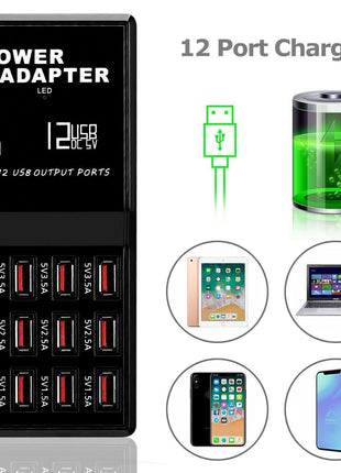 Multi 12 Port USB Charging Station Hub Desktop Wall Cell Phone Charger Puce Gaia