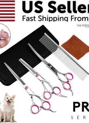 Pet Dog Grooming Scissors Stainless Straight Curved Thinning Shears Puce Gaia