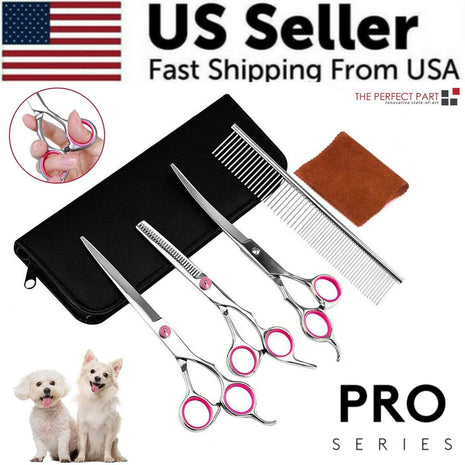 Pet Dog Grooming Scissors Stainless Straight Curved Thinning Shears Puce Gaia