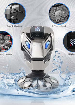 7D Cordless Shaver Hair Trimmer Men’s 5-In-1 Electric Head Shaver Puce Gaia
