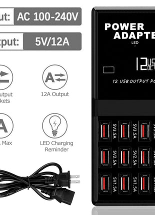 Multi 12 Port USB Charging Station Hub Desktop Wall Cell Phone Charger Puce Gaia