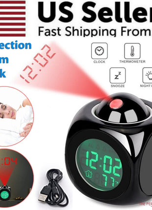 LED Projection Alarm Clock Digital LCD Display Voice Talking Weather Puce Gaia